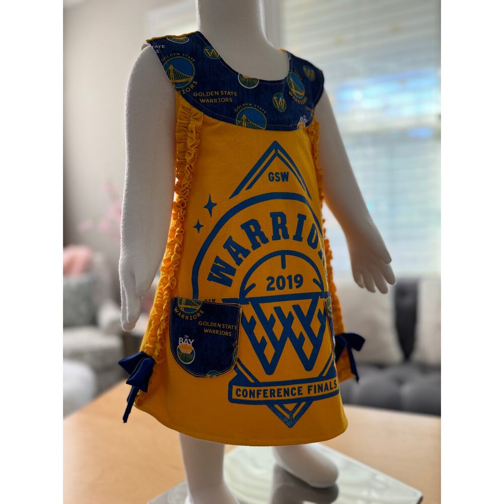 Upcycled Warriors Basketball Baby Girl Wrap Dress Warriors Dress Size 12-18mo
